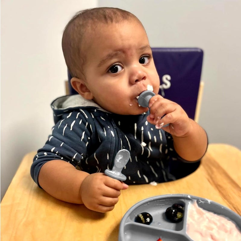 TalkTools ITSY Tiny Silicone Spoons – Twin Pack Soft Silicone Self-Feeding Training Spoons for Kids & Toddlers, Anti-Choking Flange Guard and Non-Slip Handle (Cloud) - Image 5